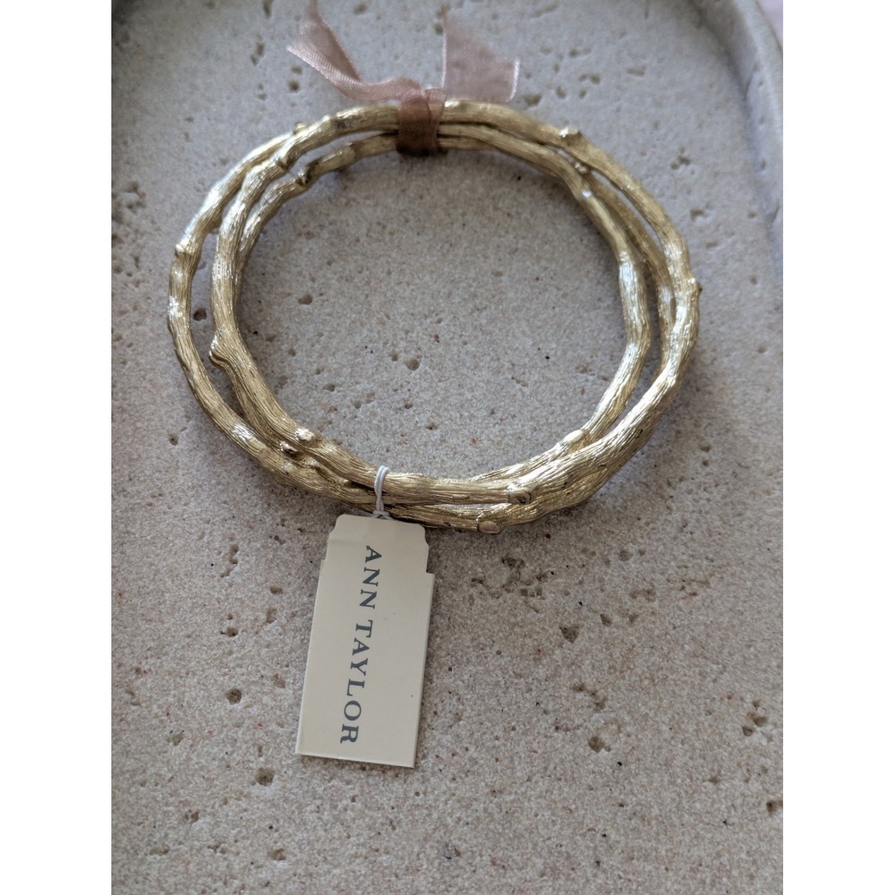 Ann Taylor Gold Toned Branch Textured Bangle Bracelets Set of Three NEW